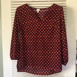 Maroon and orange polka dot blouse